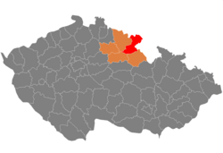 Location in the Hradec Králové Region within the Czech Republic