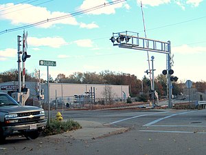 A railroad crossing in Abington, Massachusetts, US