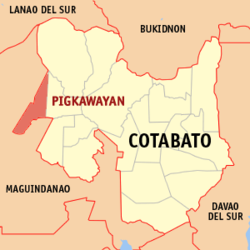 Map of Cotabato with Pigcawayan highlighted