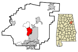 Location in Calhoun County and the state of Alabama