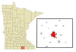 Location of the city of Albert Lea within Freeborn County in the state of Minnesota