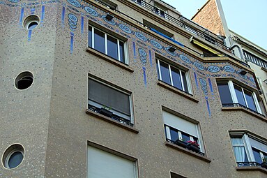 Art Deco - Mosaics on the facade of Quai Louis-Blériot no. 40, Paris, by Marteroy & Bonnel, 1932[67]