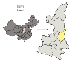 Location of Weinan City jurisdiction in Shaanxi