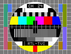 Recreation of the RTL-TVI PAL circle pattern (with border castellations cropped) transmitted from the Dudelange transmitter in Luxembourg to the French Community of Belgium.
