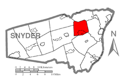 Map of Snyder County, Pennsylvania highlighting Middlecreek Township