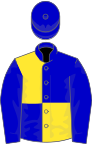 Blue and yellow (quartered), blue sleeves and cap