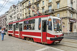 Tram LM-99 on Kronverkskiy avenue in Saint Petersburg