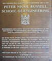 Plaque commemorating the centenary of Russell's £100,000 donation to the School of Engineering, affixed to the northern entrance to the John Woolley Building at the University of Sydney