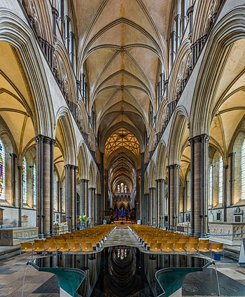 Nave and font of Salisbury Cathedral