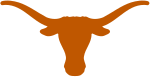 The logo for the Texas Longhorns athletic programs. Designed to denote the head of a longhorn, the logo generally takes the shape of a horizontally elongated "y", with two tusks and two ears; the logo is a monochromatic dark orange.
