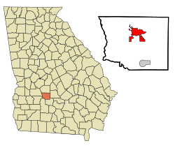 Location of Cordele in Georgia (left) and in Crisp County, Georgia (right)