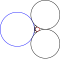 The 7 circles of this Steiner chain (black) are externally tangent to both given circles (red and blue), which lie outside one another.
