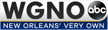 In a silver box, black letters W G N O and the ABC network logo. The box has a rounded lower right corner. Beneath is a blue box with white text reading "New Orleans' Very Own".
