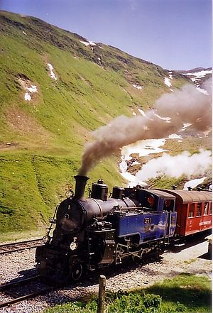 Blue-and-black steam locomotive