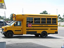 A short yellow school bus