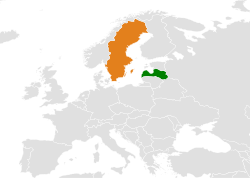 Map indicating locations of Latvia and Sweden