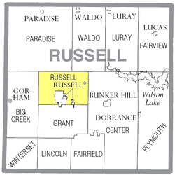 Location of Russell Township in Russell County