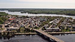 Aerial view of Saint-Maurice River and the city