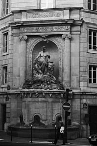 Fontaine Cuvier, Corner of rue Cuvier and rue Linné, 5th arrondissement (1840-1846), Alphonse Vigouroux, architect and Jean-Jacques Feuchère and René Jules Pomateau, sculptors.[27]