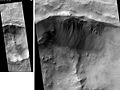 Jezza Crater, as seen by HiRISE. North wall (at top) has gullies. Dark lines are dust devil tracks. Scale bar is 500 meters long. Image located in Argyre quadrangle.