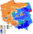 2011 Polish parliamentary election, PiS (blue), KO (orange)