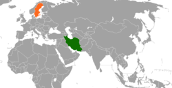 Map indicating locations of Iran and Sweden