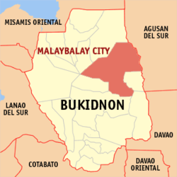 Map of Bukidnon with Malaybalay highlighted