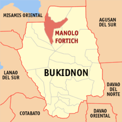 Map of Bukidnon with Manolo Fortich highlighted