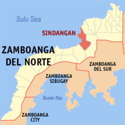 Map of Zamboanga del Norte with Sindangan highlighted
