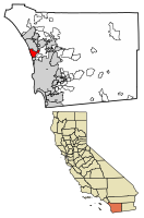 Location of Encinitas in San Diego County, California