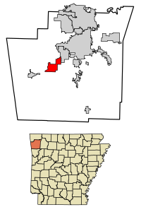 Location of Prairie Grove in Washington County, Arkansas.