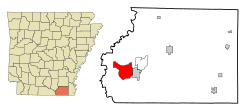 Location in Ashley County and the state of Arkansas