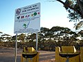 Fruit disposal bins and warning signs along the Calder Highway, approaching the Fruit Fly Exclusion Zone near Mildura.