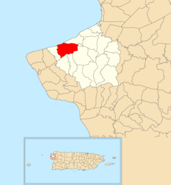Location of Guayabo within the municipality of Aguada shown in red