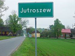 Street and road sign of Jutroszew