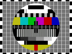 Recreation of SECAM variant as used by TDF (France), with different resolution gratings and no side colour bars. TVP Poland's configuration was similar to this but with a black background grid, ERT Greece's and VTV Vietnam's configurations included side colour bars.