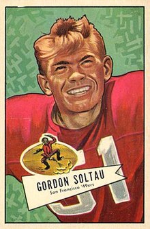 Soltau's Bowman trading card showing a stylized portrait of him