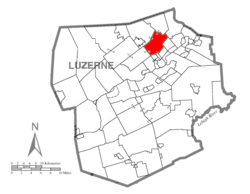 Map of Luzerne County highlighting Kingston Township
