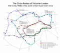 Image 49The Circle routes of Victorian London, comprising the Inner Circle, Middle Circle, Outer Circle and Super Outer Circle.