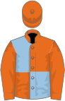 Orange and light blue (quartered), orange sleeves and cap