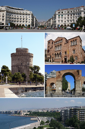Thessaloniki montage. Clicking on an image in the picture causes the browser to load the appropriate article.