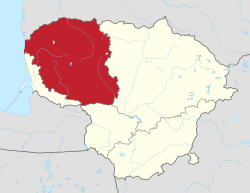 Map indicating the location of Samogitia within Lithuania