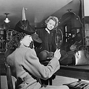Millinery department of Bourne & Hollingsworth, in London's Oxford Street in 1942. Unlike most other clothing, hats were not strictly rationed in wartime Britain and there was an explosion of adventurous millinery styles.