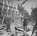 Image 29British soldiers on patrol in the ruins of the Burmese town of Bahe during the advance on Mandalay, January 1945. (from History of Myanmar)