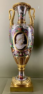Empire style - Vase, by the Sèvres porcelain factory, 1814, hard-paste porcelain with platinum background and gilt bronze mounts, Louvre[33]