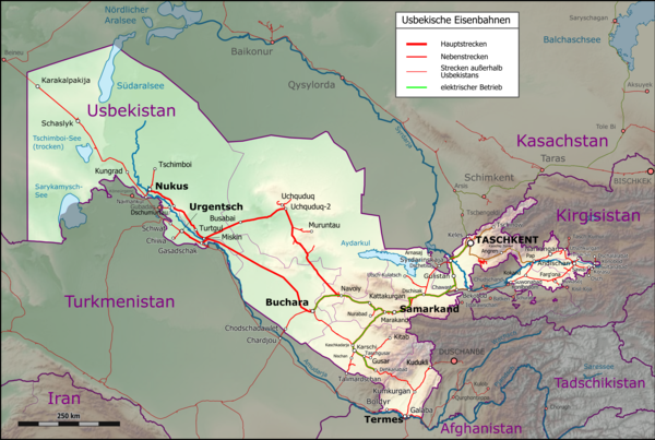 Uzbekistan railway network.