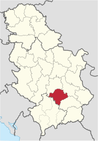 Location of the Toplica District within Serbia