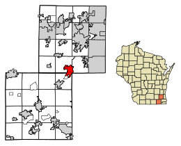 Location of Mukwonago in Waukesha County, Wisconsin.