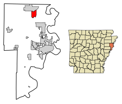 Location of Turrell in Crittenden County, Arkansas.