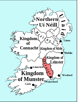 A map of Ireland showing Osraige in the 10th century.